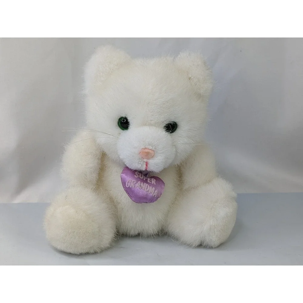 Russ White Cat Plush 6 Inch Super Grandma Heart Stuffed Animal Toy